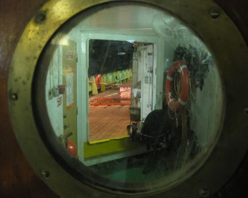 Through lab door porthole to CTD station on deck